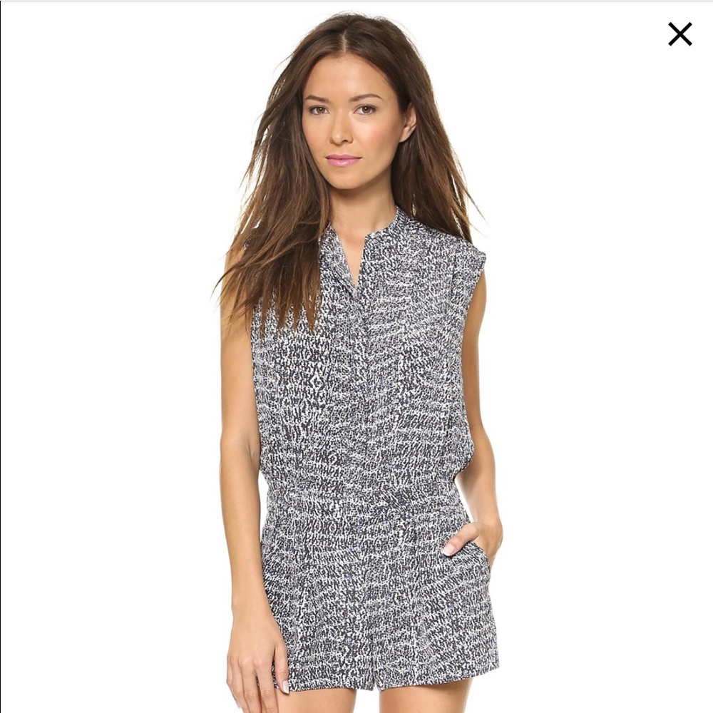 Vince Static Print Shorts Romper Size 8 Gray Black - image 1